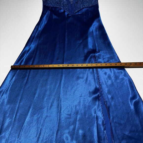 Vintage Victoria Secret Gold Label Slip Dress Long 90's Blue M Medium Satin Gown - Picture 10 of 12